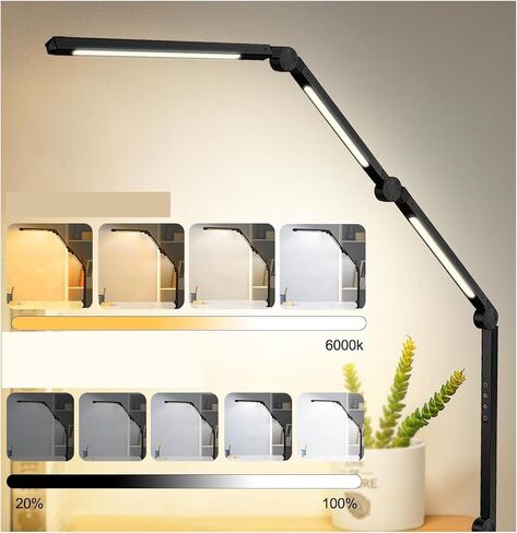 LED Desk Lamp with Clamp Flexible 4 Sections Swing Arm Three Light Sources Desk Light, 4 Color Modes & 5 Brightness in Kuwait