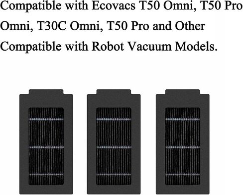 Robot Vacuum Filter Replacement 3PCS, High Efficiency Particle Dust Filter, Fit for Ecovacs T50 Pro Omni and T30C Omni Series Vacuum Cleaners, Black in Kuwait
