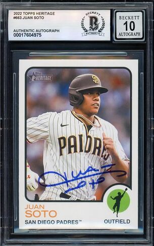 Juan Soto Autographed 2023 Topps Heritage Card #663 San Diego Padres Auto Grade Gem Mint 10 Beckett BAS #17604975 - Baseball Slabbed Autographed Cards in Kuwait