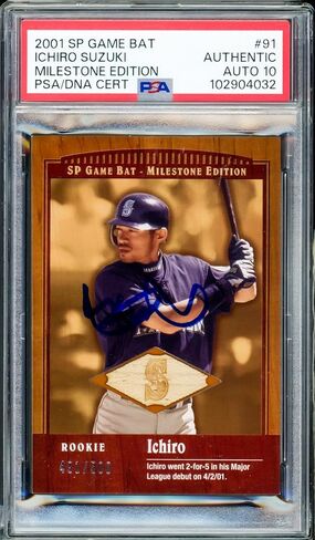 إيشيرو سوزوكي موقعة 2001 SP Game Bat Rookie Card #91 سياتل مارينرز Auto Grade Gem Mint 10 Milestone Edition #491/500 PSA/DNA #102904032 - بطاقات مبتدئة موقعة من البيسبول in Kuwait