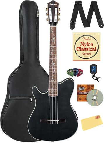 Ibanez TOD10N Tim Henson Nylon Acoustic-Electric Guitar - Transparent Black Flat Bundle with Case, Tuner, Strap, Strings, Picks, Austin Bazaar Instructional DVD, and Polishing Cloth in Saudi Arabia