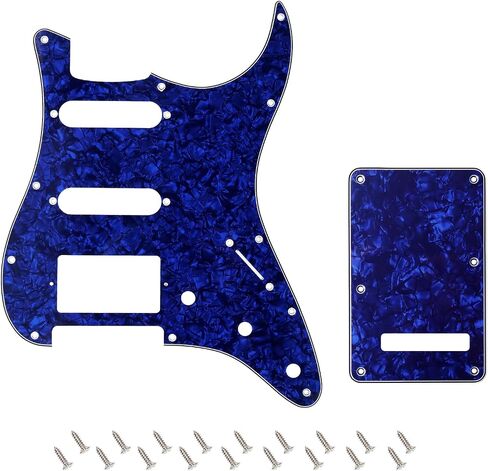 Banworks 4Ply Strat HSS Pickguard 11-Hole SSH Pickguard Scratch Plate with Backplate 6-Hole Trem Tremolo Cover Set for USA/Mexican Modern Style Standard Stratocaster ST JT/HB-09 Blue Pearl in Kuwait
