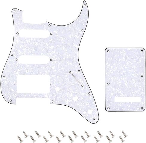 Banworks 4Ply Strat HSS Pickguard 11-Hole SSH Pickguard Scratch Plate with Backplate 6-Hole Trem Tremolo Cover Set for USA/Mexican Modern Style Standard Stratocaster ST JT/HB-09 Blue Pearl in Kuwait