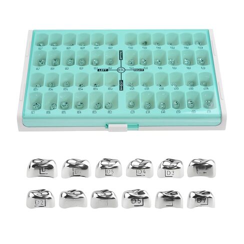 REEHUT Kid Preformed Teeth Crowns Preformed Metal Crown Stainless Steel Crowns 48 Different Sizes Crowns Digital Identification Size in Kuwait
