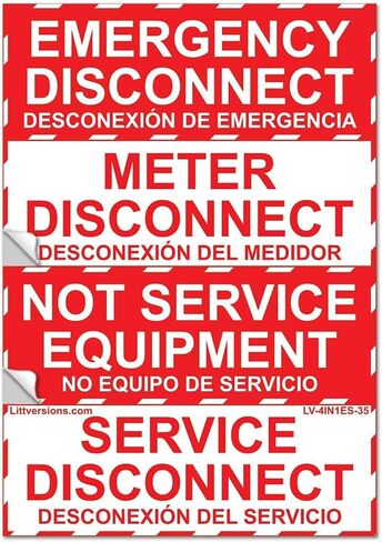 16 Pack 3.5"x 1.25" NEC Compliant Emergency Service Meter Disconnect NOT Service Equipment Generator Bilingual Laminated Label Sticker Electrical Panel 44-944-945 (Red and White) in Saudi Arabia