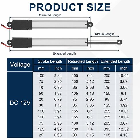 DTGN DC12V المحرك الخطي الكهربائي الصغير 4.9 بوصة (الشوط) - 128N/28.8lbs - 0.2 بوصة/ثانية سرعة IP54 المحرك الخطي المقاوم للماء مع أقواس ومسامير للروبوتات والخزائن وأتمتة المنزل in Kuwait