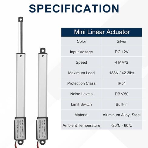 DTGN DC12V المحرك الخطي الكهربائي الصغير 4.9 بوصة (الشوط) - 128N/28.8lbs - 0.2 بوصة/ثانية سرعة IP54 المحرك الخطي المقاوم للماء مع أقواس ومسامير للروبوتات والخزائن وأتمتة المنزل in Kuwait