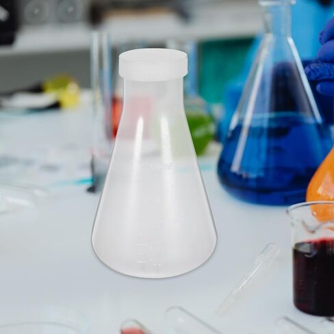 3 قطعة مجموعة دورق Erlenmeyer البلاستيكية مع الأغطية 100/250/500 مللي دورق مختبر مخروطي لمستلزمات تجربة الكيمياء in Kuwait