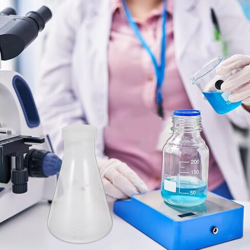3 قطعة مجموعة دورق Erlenmeyer البلاستيكية مع الأغطية 100/250/500 مللي دورق مختبر مخروطي لمستلزمات تجربة الكيمياء in Kuwait