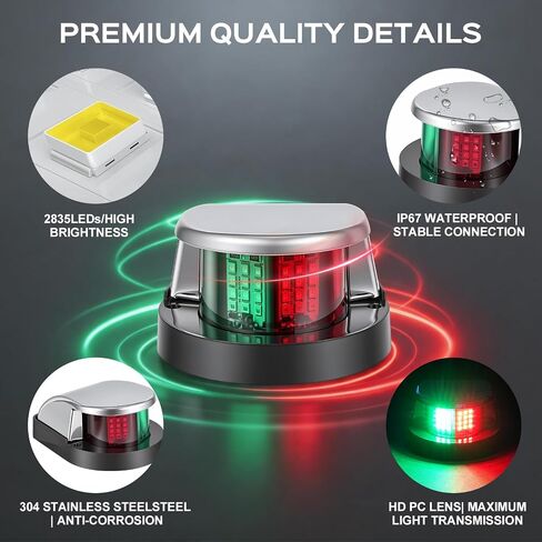 24LED ضوء ملاحة للقارب باللون الأحمر والأخضر، 12 فولت IP67 ضوء القوس البحري المقاوم للماء لإشارات لوحة الميمنة للميناء، أضواء ملاحة LED للعائمة واليخت والقارب السريع وقارب الصيد والسكيتر والمراكب الشراعية in Kuwait