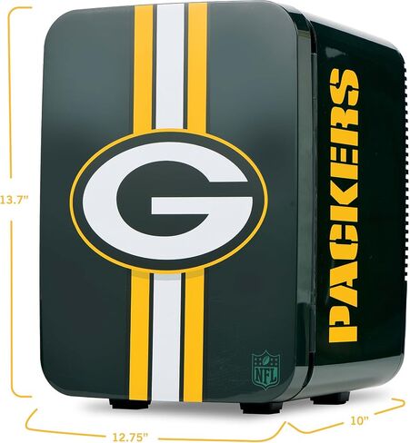 Ukonic NFL Green Bay Packers 15-Can ثلاجة صغيرة 10L AC/DC تعمل بالطاقة، ألوان الفريق الرسمية وشعار، مبرد محمول للبوابات الخلفية، المنزل، المكتب، أو السيارة in Kuwait