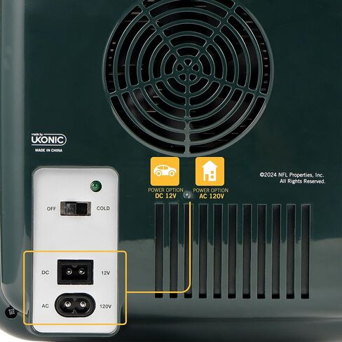 Ukonic NFL Green Bay Packers 15-Can ثلاجة صغيرة 10L AC/DC تعمل بالطاقة، ألوان الفريق الرسمية وشعار، مبرد محمول للبوابات الخلفية، المنزل، المكتب، أو السيارة in Kuwait