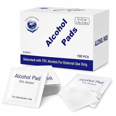 Alcohol Prep Pads, 75% Alcohol Cotton Slices, 100 Pcs Gauze Pads Individually Wrapped Swap Pad Wet Wipe, 6 x 6cm/2.36in x 2.36in in Kuwait