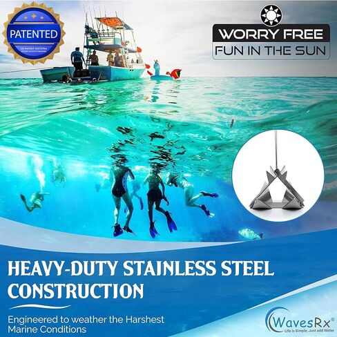 WAVESRX 7lb TriAnchor + سلسلة مرساة من الفولاذ المقاوم للصدأ بطول 5 أقدام + خط بنجي مرساة بطول 14 قدمًا (14 قدمًا - 50 بوصة) | رسو بدون جهد للزلاجات النفاثة وPWC | تصميم فريد قابل للطي مع حقيبة للتخزين in Kuwait