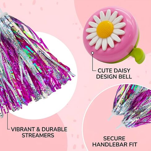Bike Tassels for Girls, 3-Piece Bike Streamers Set with Two Fringes and One Bell, Handlebar Streamers for Bicycle, Streamers for Bike Tassels for Bike Handlebars, Bicycle Streamers for Girls in Kuwait