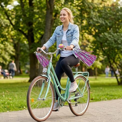 Bike Tassels for Girls, 3-Piece Bike Streamers Set with Two Fringes and One Bell, Handlebar Streamers for Bicycle, Streamers for Bike Tassels for Bike Handlebars, Bicycle Streamers for Girls in Kuwait