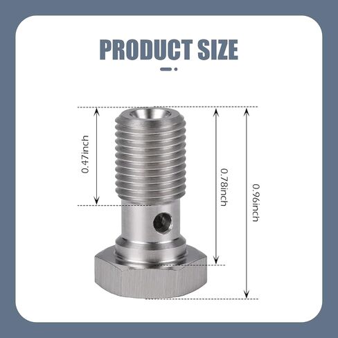 محول تركيب الفرامل WZP M10x1.0 متري من الفولاذ المقاوم للصدأ بمسمار بانجو واحد، طول 20 مم، تركيبات خط فرامل توربو ملولبة مع غسالات نحاسية (فضي) in Kuwait