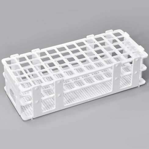 BIGLEE Plastic Test Tube Holder Rack for 14/16 mm Tubes, Hole Diameter is 17mm, Holds 60, Detachable (1, White, 14/16mm) in Kuwait