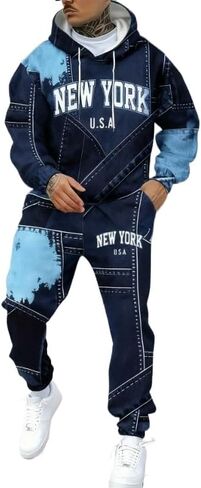 Men's 3D Denim Print Set | Street Hip-Hop, Casual Sportswear, Jogging, 2-Piece Set in Kuwait
