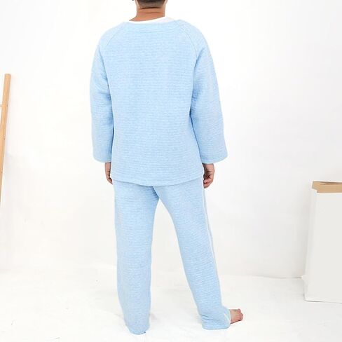 Bedridden Patient Clothing Tear Away Patient Pajamas for Men Hospital Gowns Cotton Adaptive Clothing,Blue,M in Kuwait