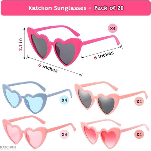 KatchOn, Multicolor Valentine Heart Glasses - 12 Pcs, No DIY | Valentines Glasses for Valentines Day Decorations | Valentines Day Party Favors | Galentines Day Decorations | Valentines Decorations in Saudi Arabia