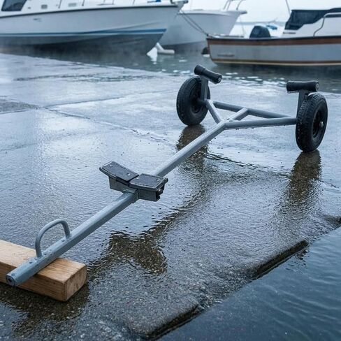Menolana Boat Trailer Portable Steel Pipe Frame Adjustable Rubber Wheel Pneumatic Construction Tow Bar Suitable for Small Craft Transport Storage in Kuwait