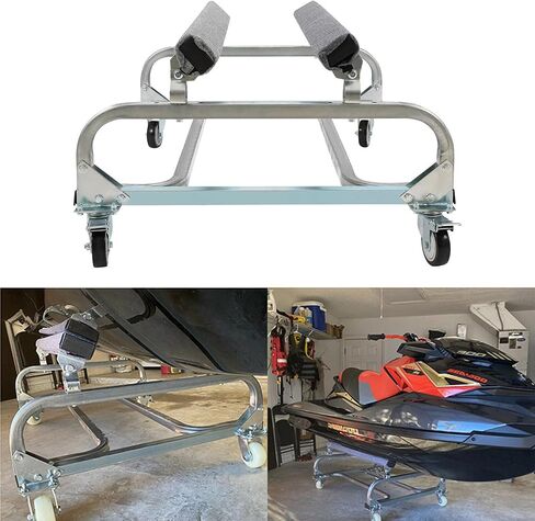 1000 Lbs Watercraft Dolly Jet Ski Storage Stand 34"x48" for Sea-Doo Yamaha | Boat dolly w/ 4 rugged casters, Metal,Silver,Assembly required, For Sailboat Vehicle Cart Transporter, Fishing Dock Slipway in Kuwait