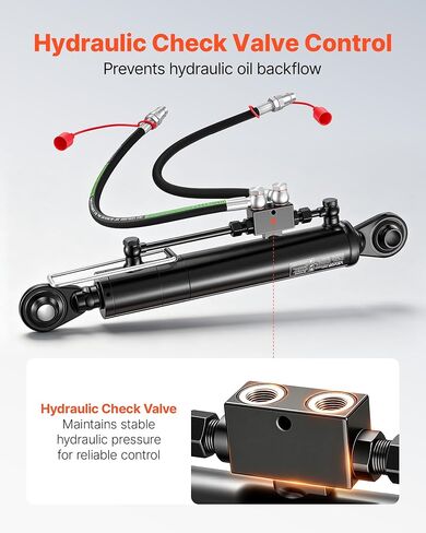 VEVOR Hydraulic Top Link Cat. 2-2 (11 in Stroke, 22-7/16 in to 33-7/16 in), Max 2900PSI Hydraulic Cylinder with 2 Hoses & G3/8" Check Valves for Tractors in Kuwait