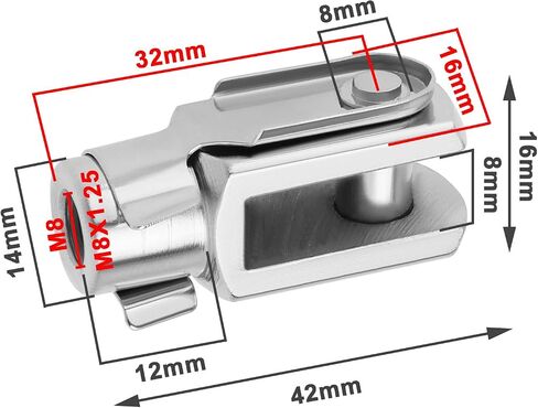 2Pcs M8x1.25 Thread 42mm Length Air Cylinder Rod Clevis End Clevis Fork End Yoke Joint with Spring Pin Steel Zinc Plated Y Connector for Electronic Automatic Equipment in Kuwait