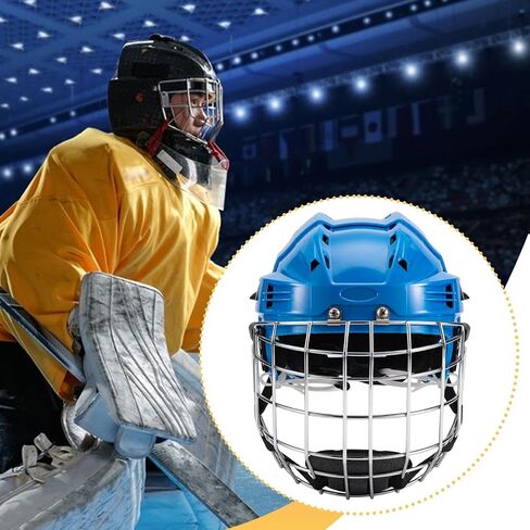 Qianly Ice Hockey Helmet Headgear with Breathable EVA Padding Lightweight Shell Suitable for Training Football Roller Skating, Blue, 58cm to 68cm in Kuwait