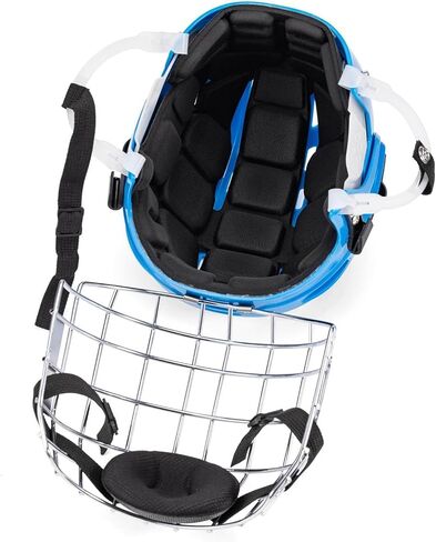 Qianly Ice Hockey Helmet Headgear with Breathable EVA Padding Lightweight Shell Suitable for Training Football Roller Skating, Blue, 58cm to 68cm in Kuwait