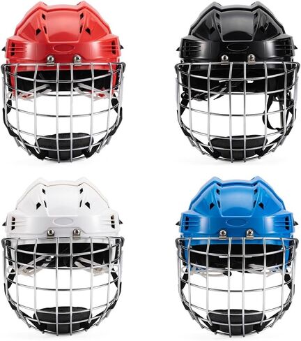 Qianly Ice Hockey Helmet Headgear with Breathable EVA Padding Lightweight Shell Suitable for Training Football Roller Skating, White, 58cm to 68cm in Kuwait