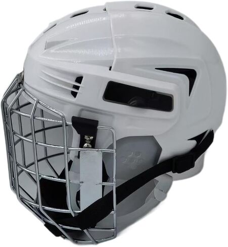 Qianly Ice Hockey Helmet Headgear with Breathable EVA Padding Lightweight Shell Suitable for Training Football Roller Skating, White, 58cm to 68cm in Kuwait