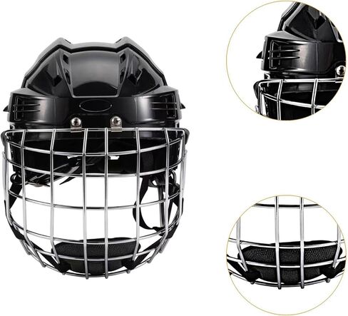 Qianly Ice Hockey Helmet Headgear with Breathable EVA Padding Lightweight Shell Suitable for Training Football Roller Skating, Black, 58cm to 68cm in Kuwait