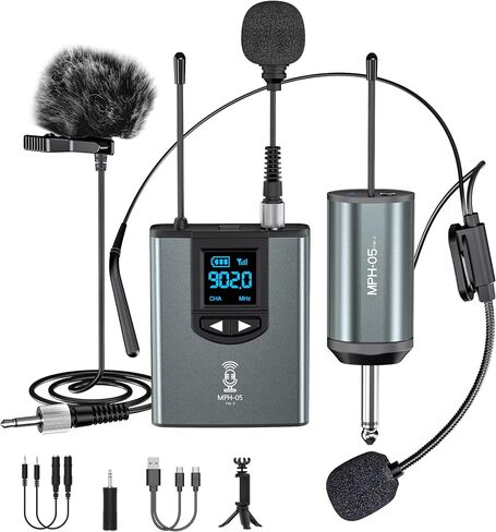 ttstar Wireless Microphone System Headset/Stand/Lavalier Mic with Rechargeable Bodypack Transmitter Receiver for PA Speaker, Camera, Recording, Teaching, Church (1T1R-Steel) in Kuwait