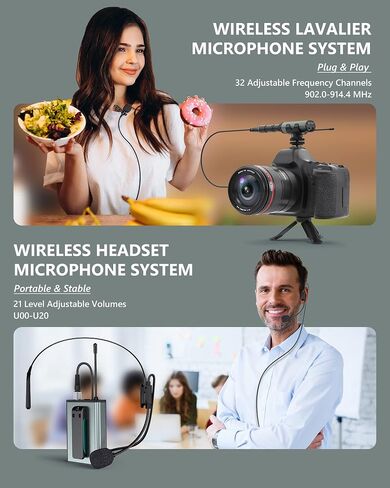 ttstar Wireless Microphone System Headset/Stand/Lavalier Mic with Rechargeable Bodypack Transmitter Receiver for PA Speaker, Camera, Recording, Teaching, Church (1T1R-Steel) in Kuwait