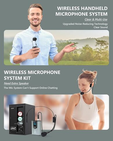 ttstar Wireless Microphone System Headset/Stand/Lavalier Mic with Rechargeable Bodypack Transmitter Receiver for PA Speaker, Camera, Recording, Teaching, Church (1T1R-Steel) in Kuwait