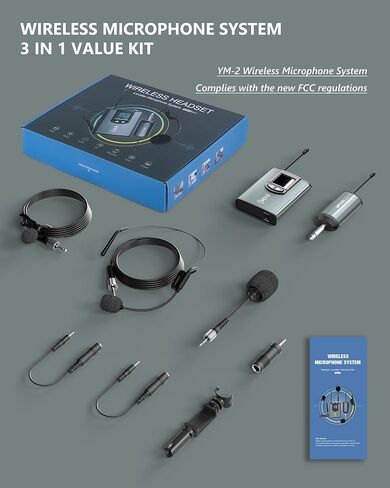 ttstar Wireless Microphone System Headset/Stand/Lavalier Mic with Rechargeable Bodypack Transmitter Receiver for PA Speaker, Camera, Recording, Teaching, Church (1T1R-Steel) in Kuwait