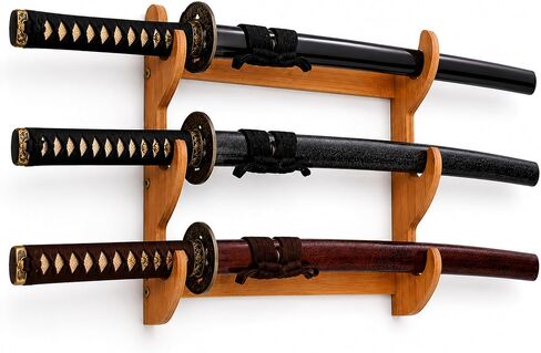 Carrsi 3-Tier Bamboo Sword Wall Mount, Katana Display Rack Holds 3 Swords in Kuwait