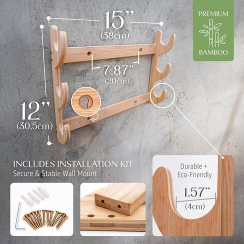 Carrsi 3-Tier Bamboo Sword Wall Mount, Katana Display Rack Holds 3 Swords in Kuwait