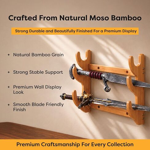 Carrsi 3-Tier Bamboo Sword Wall Mount, Katana Display Rack Holds 3 Swords in Kuwait