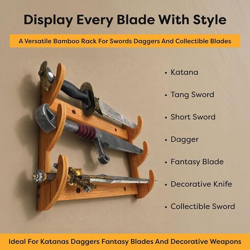Carrsi 3-Tier Bamboo Sword Wall Mount, Katana Display Rack Holds 3 Swords in Kuwait