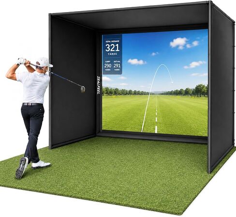 Golf Simulator Enclosure, 11x8FT Golf Net with HD Impact Screen & Side Barriers – Dual-Layer Impact Screen, Foam-Padded Frame, Indoor Cage Net for Home Garage Studio in Saudi Arabia
