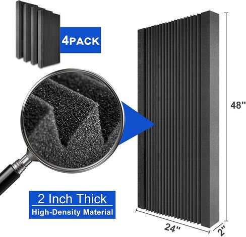 4 Pack Thick Acoustic Foam Panels 48" x 24" x 2" High-Density Soundproof Foam Wall Panels Ceiling Acoustic Quick-Recovery Noise Dampening for Home Office, Recording Room, Studio in Kuwait