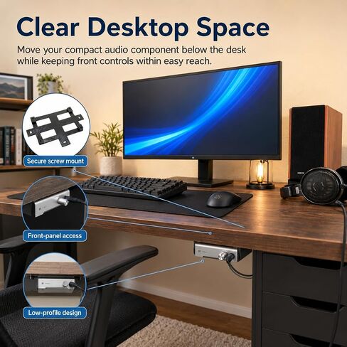 SplashNColor Under Desk Mount Compatible with Schiit Magni, Modi, and Loki Mini – Clear Desktop Audio Setup | Screw-Mounted Holder | Cable-Friendly Workstation Organizer in Kuwait