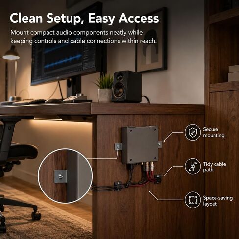 SplashNColor Under Desk Mount Compatible with Schiit Magni, Modi, and Loki Mini – Clear Desktop Audio Setup | Screw-Mounted Holder | Cable-Friendly Workstation Organizer in Kuwait