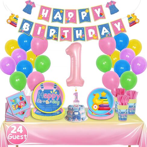 English Teacher Party Supplies, Fufuddz Rainbow Birthday Decorations Cartoon Teacher Party Plates and Napkins for Girls Boys 2nd Birthday Banner Balloons Tablecloth Candle, Tableware Set for 24 Guests in Saudi Arabia