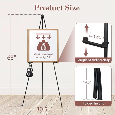 Azeam 63 "Stape Stand for Sign ، Easel المحمولة للطلاء ، سوداء سوداء سوداء الحامل شاشة حامل ملصق حامل قابلة للتعديل من أجل عرض حفل الزفاف الملصق 1 حزمة in Kuwait