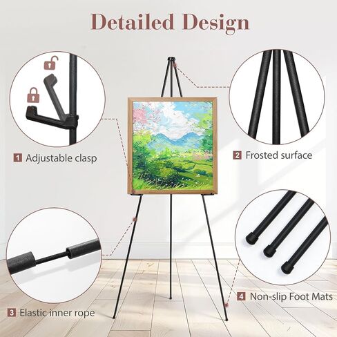 Azeam 63 "Stape Stand for Sign ، Easel المحمولة للطلاء ، سوداء سوداء سوداء الحامل شاشة حامل ملصق حامل قابلة للتعديل من أجل عرض حفل الزفاف الملصق 1 حزمة in Kuwait