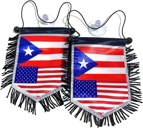Puerto Rico Flag for car Rican flags Rearview Mirror Hanging Car Decoration – Dual Flag Car Accessories | Show Your Cultural Pride in Style in Kuwait